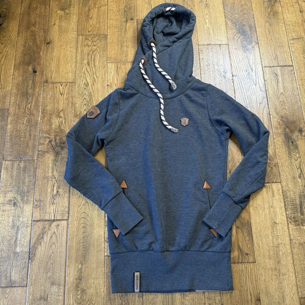 Naketano Women's Charcoal Blue Pullover Hoodie with Contrast Drawcord